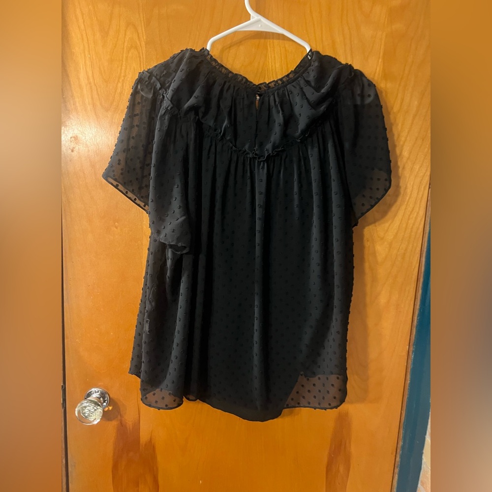 J. Crew Black Mesh Polka Dot Top - Picture 2 of 4